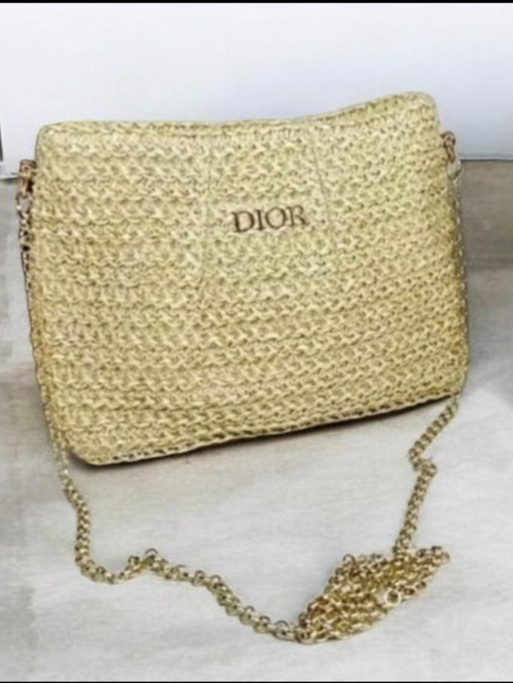 Dior Parfums Straw Pouch With Gold Chain - New